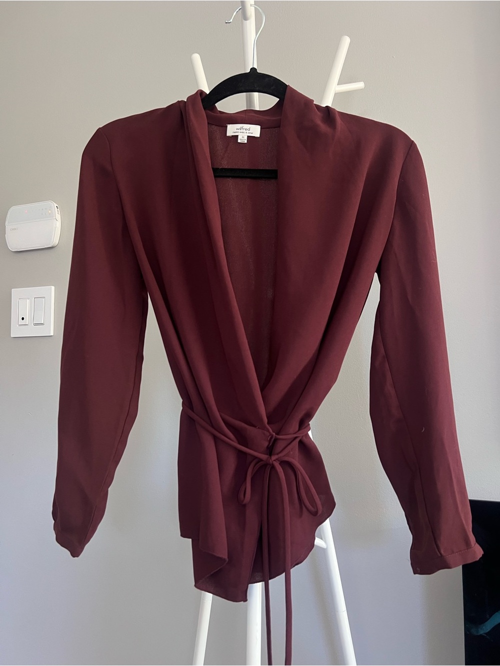 Wilfred Burgundy Wrap Blouse with Waist Tie